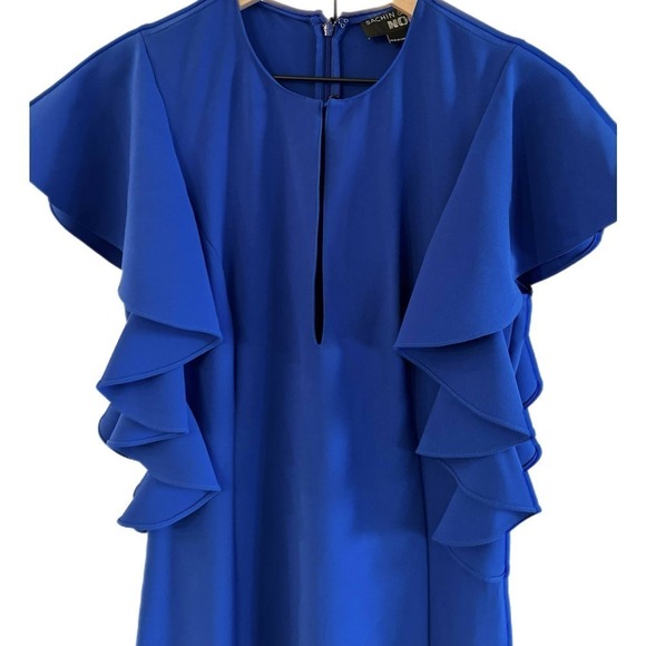 Sachin & Babi Noir Keyhole Ruffle Trim Royal Blue Dress - Picture 8 of 10